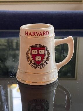 Vtg Harvard University Ceramic Beer Stein Shot Glass Ivy League Small 3” USA